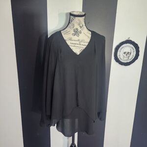 Joseph Ribkoff Black V-Neck Draped Long Sleeve Blouse